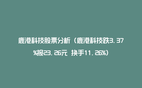 鹿港科技股票分析（鹿港科技跌3.37%报23.26元 换手11.26%）
