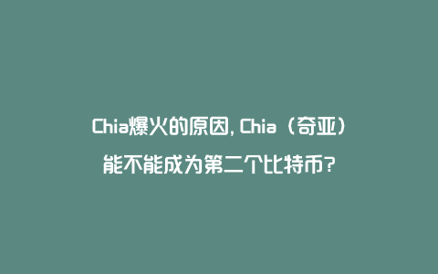 Chia爆火的原因,Chia（奇亚）能不能成为第二个比特币?