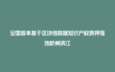 全国首单基于区块链数据知识产权质押落地杭州滨江