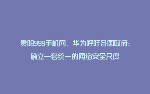 贵阳999手机网，华为呼吁各国政府：确立一套统一的网络安全尺度