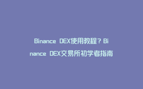 Binance DEX使用教程？Binance DEX交易所初学者指南