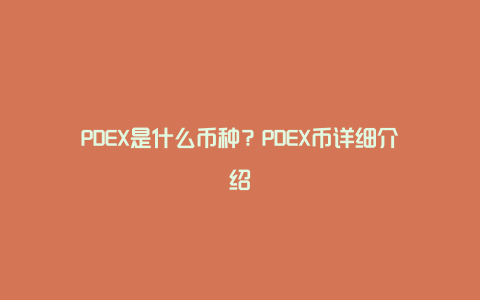 PDEX是什么币种？PDEX币详细介绍