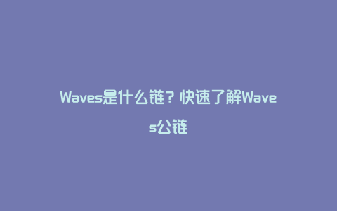 Waves是什么链？快速了解Waves公链