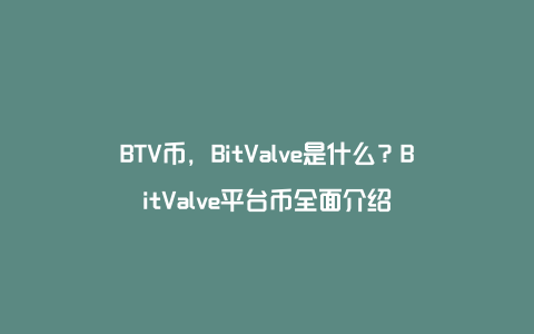 BTV币，BitValve是什么？BitValve平台币全面介绍