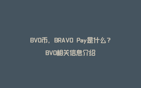 BVO币，BRAVO Pay是什么？BVO相关信息介绍
