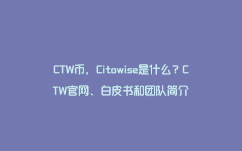 CTW币，Citowise是什么？CTW官网、白皮书和团队简介