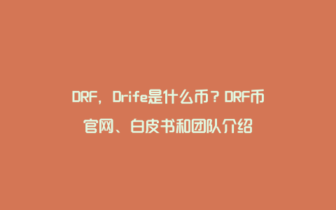 DRF，Drife是什么币？DRF币官网、白皮书和团队介绍