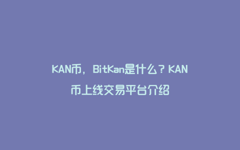 KAN币，BitKan是什么？KAN币上线交易平台介绍