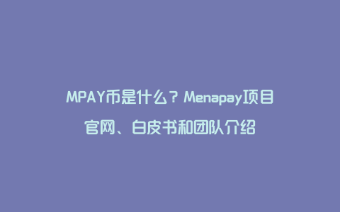 MPAY币是什么？Menapay项目官网、白皮书和团队介绍