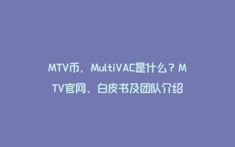 MTV币，MultiVAC是什么？MTV官网、白皮书及团队介绍