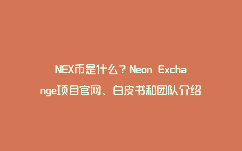 NEX币是什么？Neon Exchange项目官网、白皮书和团队介绍