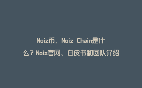Noiz币，Noiz Chain是什么？Noiz官网、白皮书和团队介绍