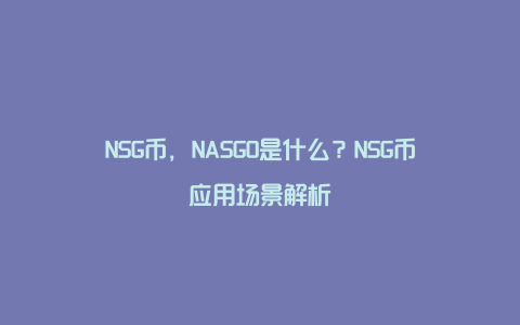 NSG币，NASGO是什么？NSG币应用场景解析