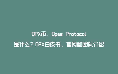 OPX币，Opes Protocol是什么？OPX白皮书、官网和团队介绍