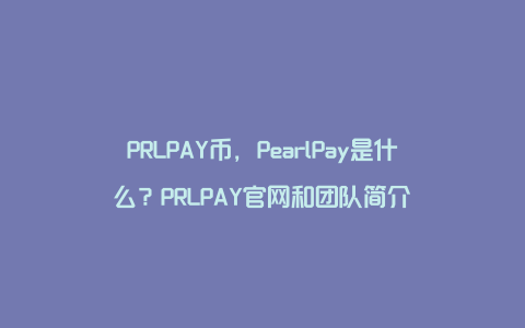 PRLPAY币，PearlPay是什么？PRLPAY官网和团队简介