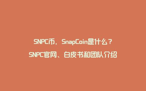 SNPC币，SnapCoin是什么？SNPC官网、白皮书和团队介绍