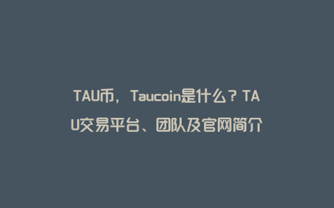 TAU币，Taucoin是什么？TAU交易平台、团队及官网简介