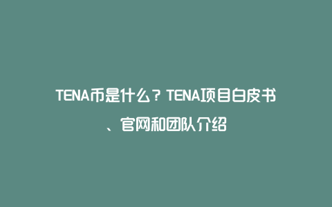TENA币是什么？TENA项目白皮书、官网和团队介绍