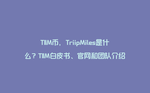 TIIM币，TriipMiles是什么？TIIM白皮书、官网和团队介绍