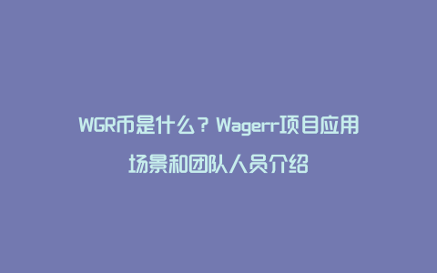 WGR币是什么？Wagerr项目应用场景和团队人员介绍