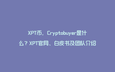 XPT币，Cryptobuyer是什么？XPT官网、白皮书及团队介绍