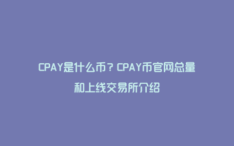 CPAY是什么币？CPAY币官网总量和上线交易所介绍