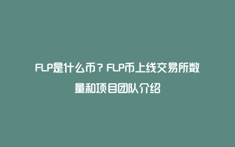 FLP是什么币？FLP币上线交易所数量和项目团队介绍