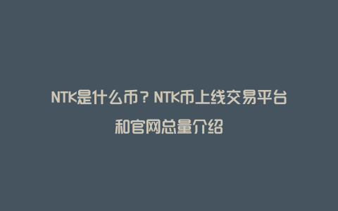 NTK是什么币？NTK币上线交易平台和官网总量介绍