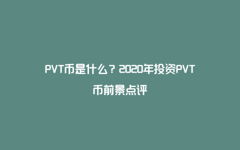 PVT币是什么？2020年投资PVT币前景点评