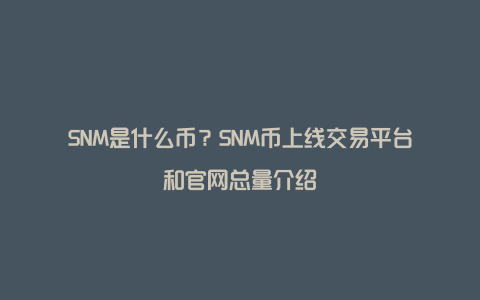 SNM是什么币？SNM币上线交易平台和官网总量介绍