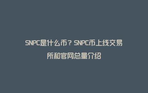 SNPC是什么币？SNPC币上线交易所和官网总量介绍