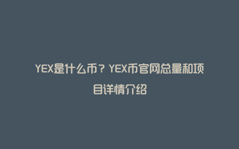 YEX是什么币？YEX币官网总量和项目详情介绍
