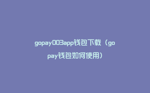 gopay003app钱包下载（gopay钱包如何使用）
