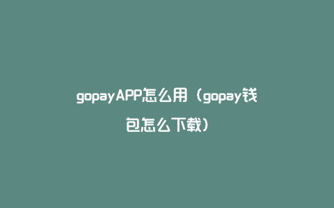 gopayAPP怎么用（gopay钱包怎么下载）