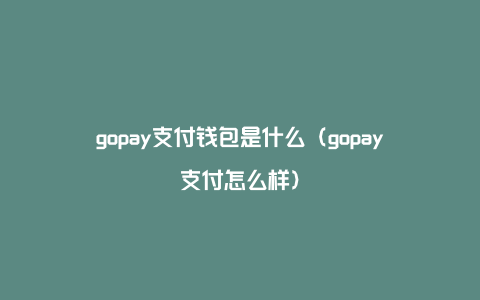 gopay支付钱包是什么（gopay支付怎么样）