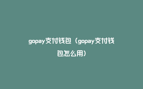 gopay支付钱包（gopay支付钱包怎么用）