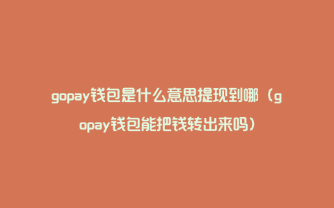 gopay钱包是什么意思提现到哪（gopay钱包能把钱转出来吗）