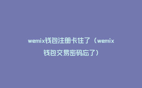wemix钱包注册卡住了（wemix钱包交易密码忘了）