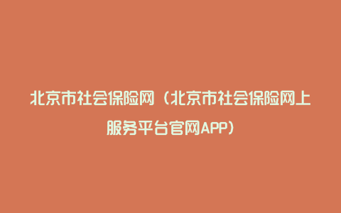 北京市社会保险网（北京市社会保险网上服务平台官网APP）