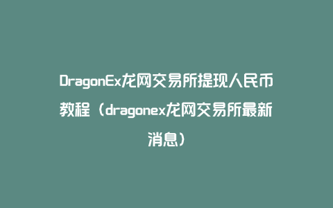 DragonEx龙网交易所提现人民币教程（dragonex龙网交易所最新消息）