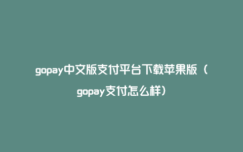 gopay中文版支付平台下载苹果版（gopay支付怎么样）