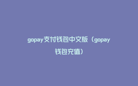 gopay支付钱包中文版（gopay钱包充值）