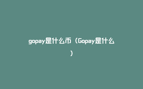 gopay是什么币（Gopay是什么）