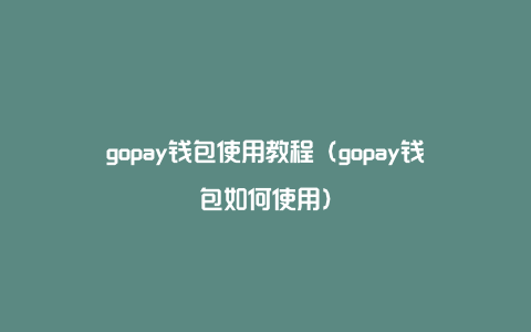gopay钱包使用教程（gopay钱包如何使用）