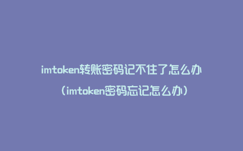 imtoken转账密码记不住了怎么办（imtoken密码忘记怎么办）