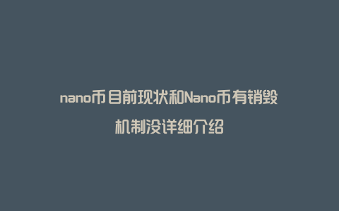 nano币目前现状和Nano币有销毁机制没详细介绍