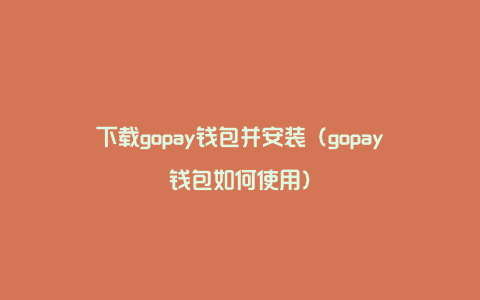 下载gopay钱包并安装（gopay钱包如何使用）