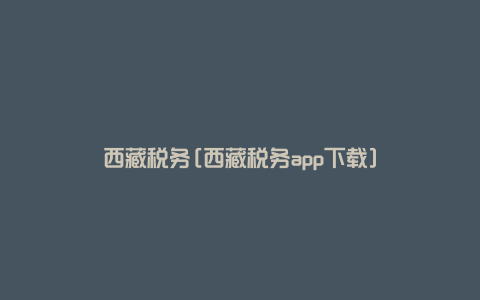 西藏税务[西藏税务app下载]