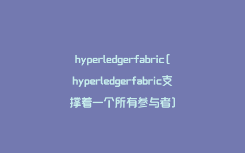 hyperledgerfabric[hyperledgerfabric支撑着一个所有参与者]